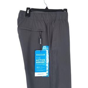 Haggar Mens Straight Fit Comfort Pants 32x30 Dark Grey Stretch Active Series NWT